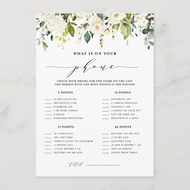 White Floral Was ist auf Ihrem Handy-Brautparty? Begleitkarte (Vorderseite)