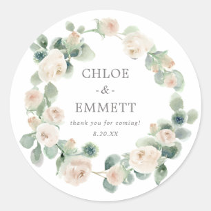 White Floral Wedding Cake Box Gefälligkeitsaufkleb Runder Aufkleber