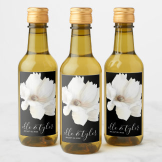 White Floral Wedding Mini Weinflasche Etikett
