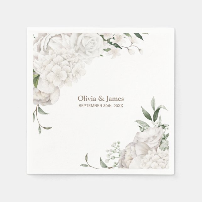 White Floral Wedding Napkins Serviette (Vorderseite)