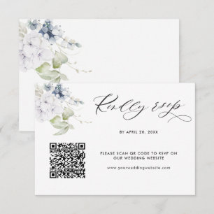 White Floral Wedding Rsvp Online mit Scan QR Code Begleitkarte