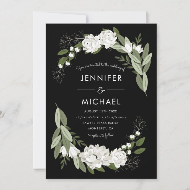 White Floral Wedding Sprigs - Einladung zur Hochze (Vorderseite)