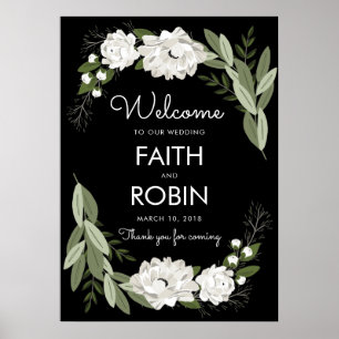 White Floral Wedding Sprigs Willkommenspender Poster
