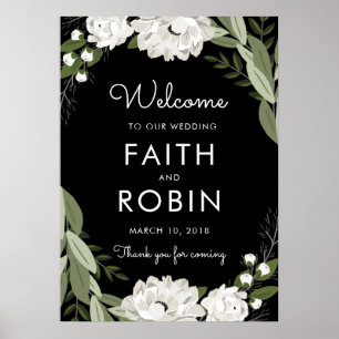 White Floral Wedding Sprigs Willkommenspender Poster