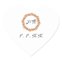 White Floral Wreath Blue Orange Gold Monogram