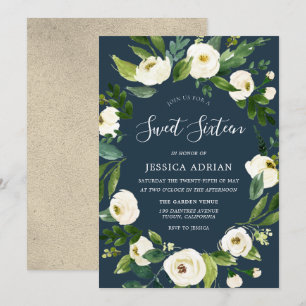 White Floral Wreath Modern Sweet 16 Invitation de 