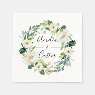 White Floral Wreath Wedding Paper Napkin Serviette