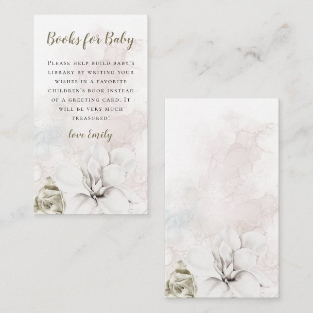 White Florals Books for Baby Girl Boy Baby Shooter Begleitkarte (Vorne/Hinten)