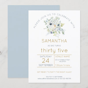 White Florals Eucalyptus 35. Geburtstagsparty Einladung