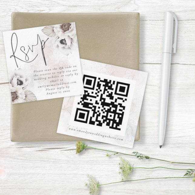 White Florals Watercolor QR Code Wedding RSVP Begleitkarte (Von Creator hochgeladen)