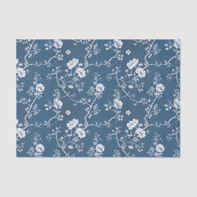 White Flower Pattern on Blue Background Seidenpapier (Vorderseite)