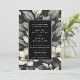 White Flowers and Greenery Details Wedding Einladung