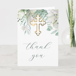 White Flowers and Greenery Religious Thank You Karte
