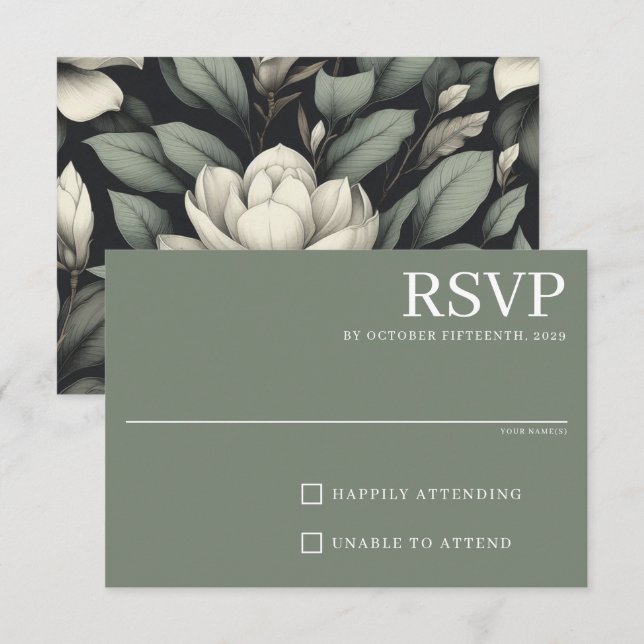 White Flowers and Greenery RSVP Karte (Vorne/Hinten)