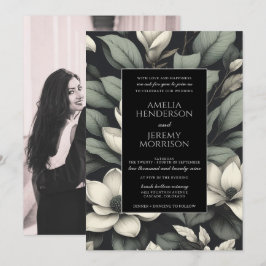 White Flowers and Greenery Wedding Einladung