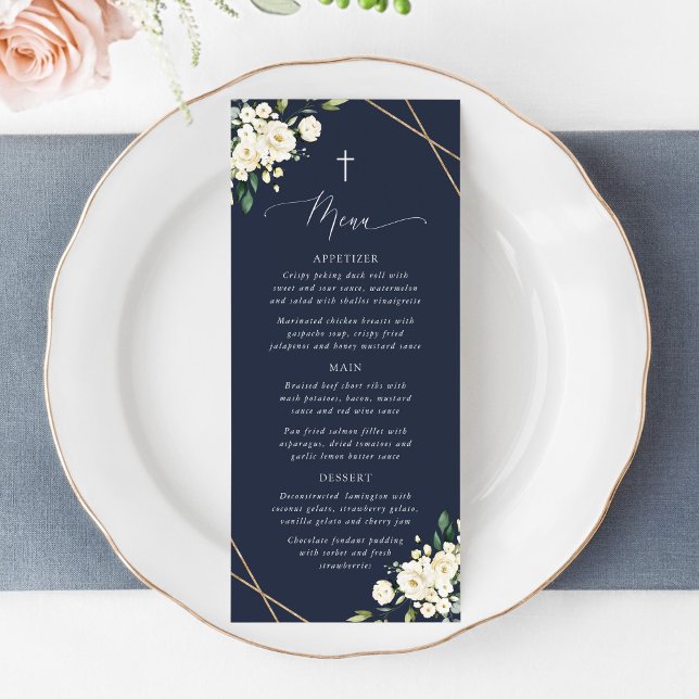 White Flowers, Cream Flowers, Boho, Baptism Menu Menükarte (Von Creator hochgeladen)