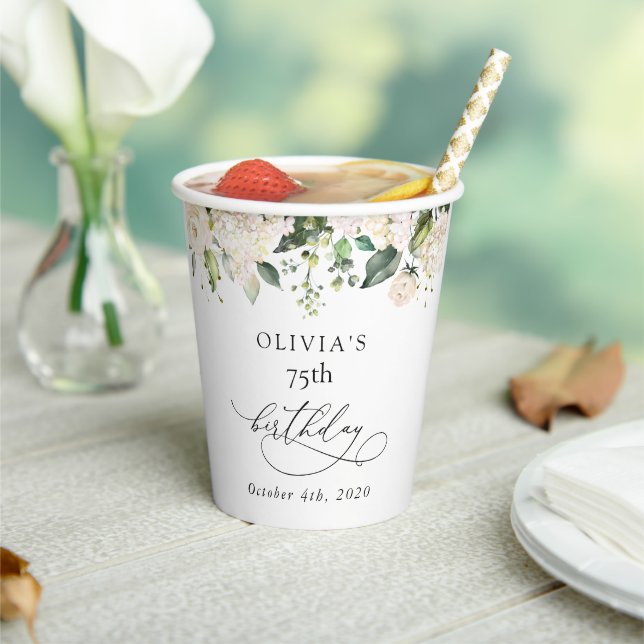 White Flowers, Cream Flowers, Boho, Birthday Pappbecher (In Situ)