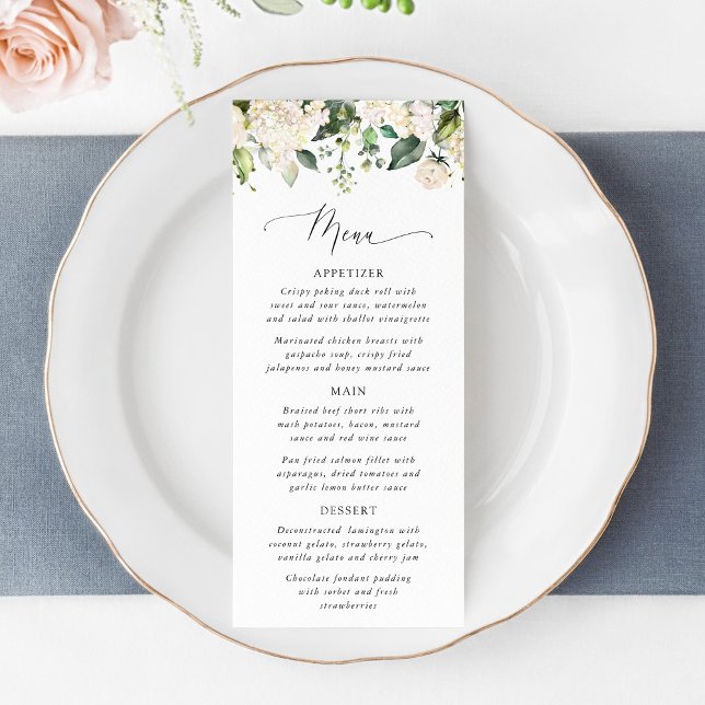 White Flowers, Cream Flowers, Bridal Shower Menu Menükarte (Von Creator hochgeladen)