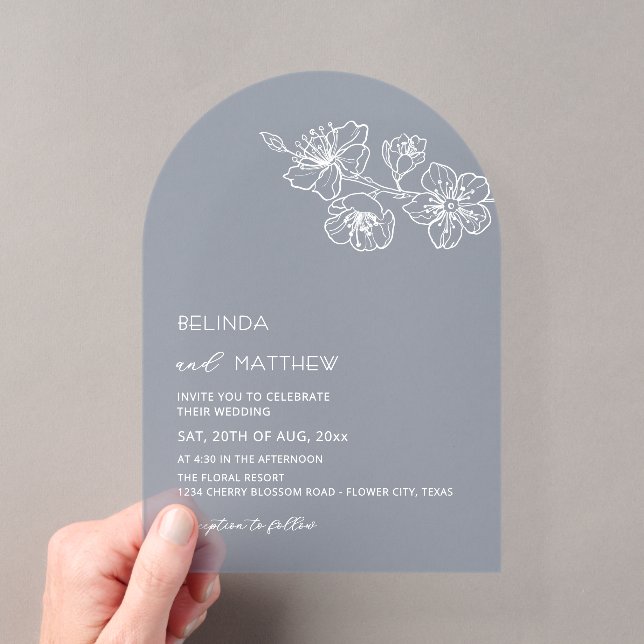  White Flowers Dusty Blue Casual Wedding Acryleinladungen (Insitu (Handheld))