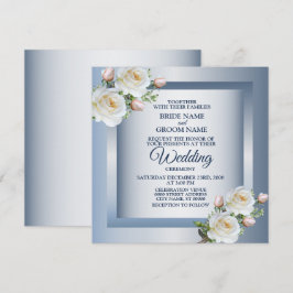 White Flowers Elegant Blue Gray Wedding Einladung