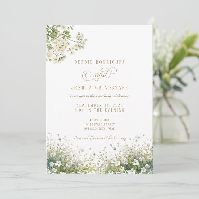 White Flowers Spring Wedding Invitation  Einladung (Stehend Vorderseite)