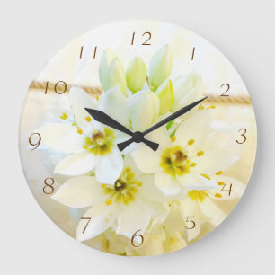 White Flowers Wall Clock Große Wanduhr