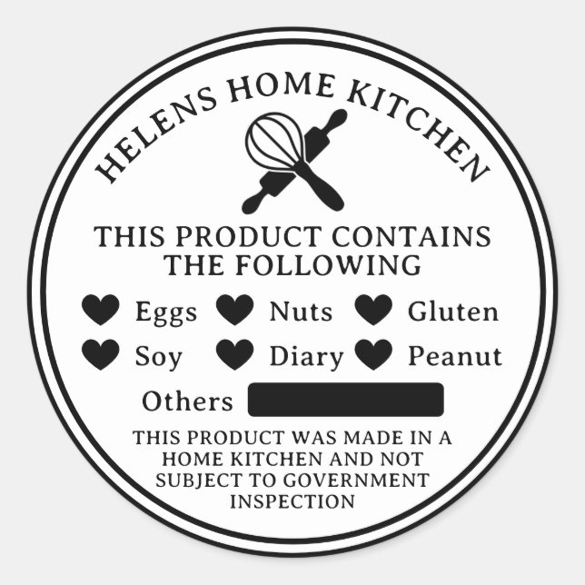 White Food Allergy Alert Bakery Round Sticker (Vorderseite)