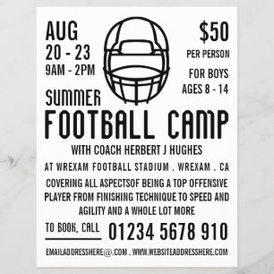 White Football Helmet, Football Camp Advertising Flyer