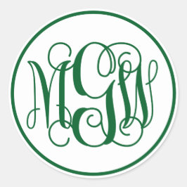White Forest Green Vine Script Monogram, DIY BG Runder Aufkleber