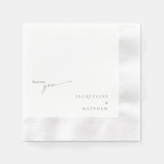 White Forever You Gold Text Wedding Cocktail Serviette (Vorderseite)