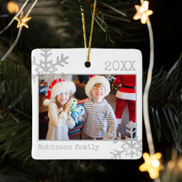 White Foto Border White Snowflakes Keramikornament