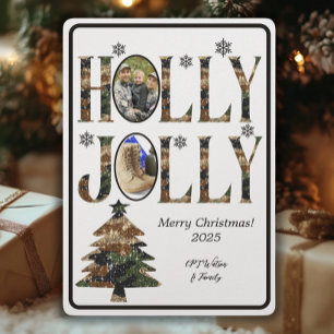 White Foto Camouflage Holly Jolly Frohe Weihnachte Feiertagskarte
