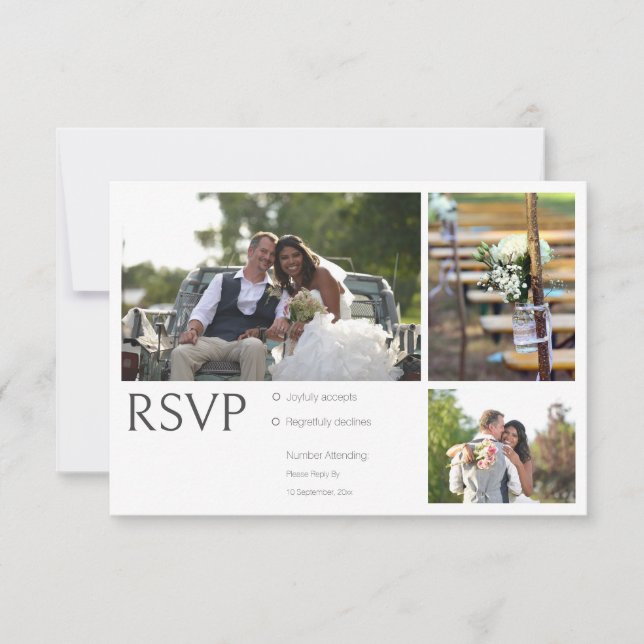 White Foto Collage Wedding RSVP Cards (Vorderseite)