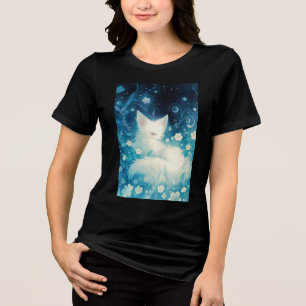 White Fox Slumbering in Floral Tri-Blend Shirt