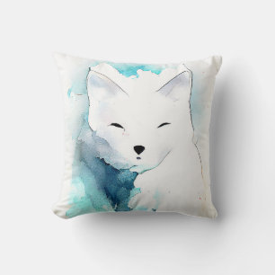 White Fox Wild Animal Nature Wasserfarbe Kunst Kissen