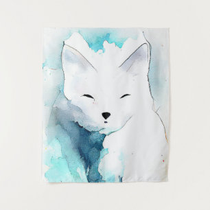 White Fox Wild Animal Nature Wasserfarbe Kunst Wandteppich