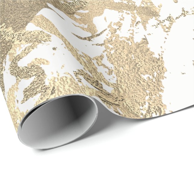 White Foxier Gold Marmor Shiny Metallic Strokes Geschenkpapier (Rolleneckpunkt)