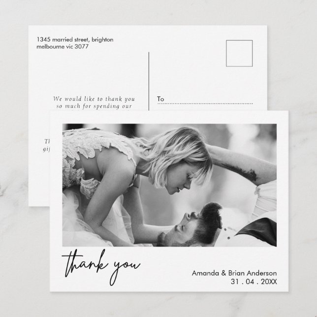 White Frame Calligrafy Vielen Dank für Ihre Hochze Postkarte (Vorne/Hinten)