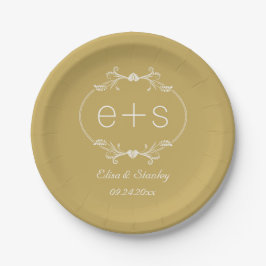 White Frame Initials elegante monogram Gold Hochze Pappteller