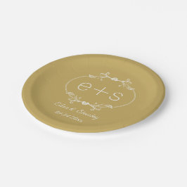 White Frame Initials elegante monogram Gold Hochze Pappteller