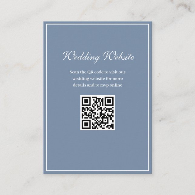 White Frame staubblaue QR Code Hochzeitswebsite Begleitkarte (Vorderseite)