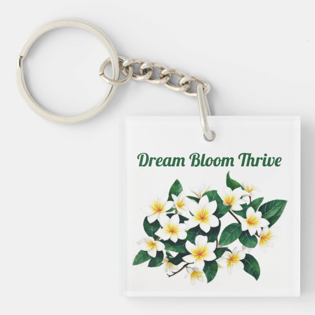 White Frangipani Watercolor Blume Schlüsselanhänger (Vorderseite)