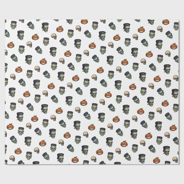 🤍 White Frankenstein Halloween 💀 🎁 Geschenkpapier (Flach)