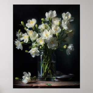 White Freesia Flowers Art Imprimer Poster