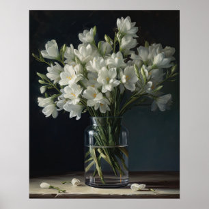 White Freesia Flowers Art Imprimer Poster