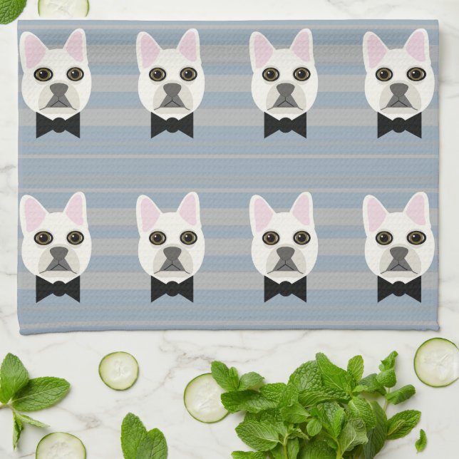 White French Bulldog, Streifen Geschirrtuch (Gefaltet)
