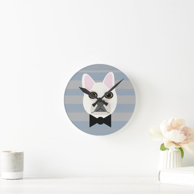 White French Bulldog, Streifen Runde Wanduhr (Zuhause)