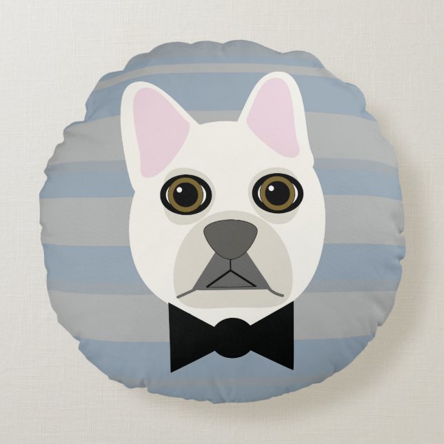 White French Bulldog, Streifen Rundes Kissen (Vorderseite)