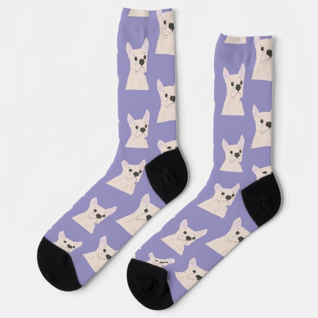 White French Bulldog, Stripes Socken (Linkes Detail)