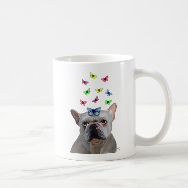 White French Bulldog und Butterfliegen Kaffeetasse (Rechts)